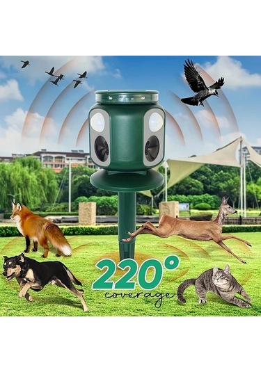 Motion003 1 Paket Güneş Enerjili Hayvan Kovucu 220 Algılama Çift Sensörlü Hareketli Led Flaş Alarm Su Geçirmez 2000mah Şarj Edilebilir