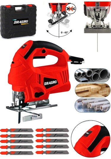 Dragro DRG-4000DKPJ 10 Uçlu 4000 W Lazerli Profesyonel Devir Ayarlı Dekupaj Testere Kırmızı Çantalı