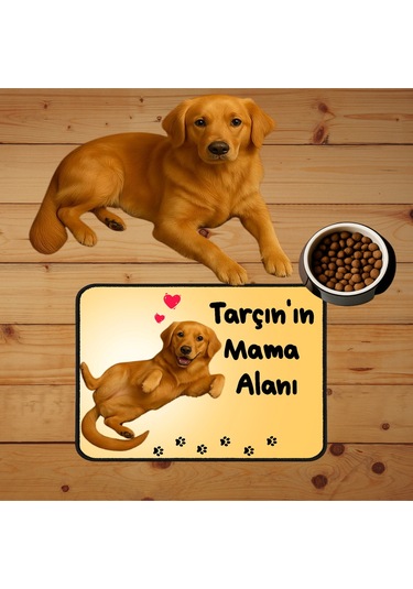 Özel Fotoğraf Ve İsimli Kedi Köpek Mama Paspası Ve Mama Önü Tuvalet Önü Paspas 40x60cm Çok Renkli