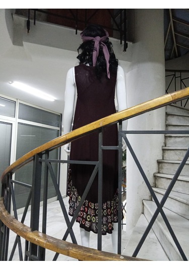 Sıfır Kol Yuvarlak Yaka Batik Desenli Elbise-9701 Yeşil