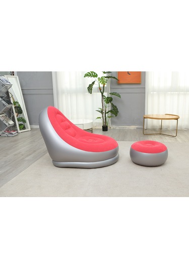 Ikkb Şişme Tembel Koltuk Pedalı İki Parçalı Taşınabilir Dış Mekan Mobilyaları Ayak Pompalı Pembe Pembe