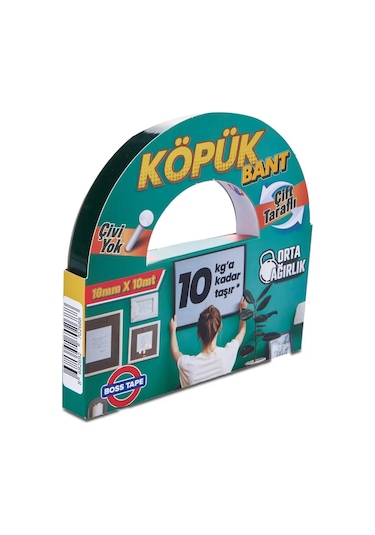 Boss Tape 2688 Çift Taraflı Köpük Bant 18mmx10m Orta Ağırlık 10kg