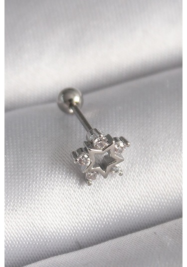 316l Çelik Gümüş Renk Zirkon Taşlı Yıldız Model Tragus Piercing - Prt3500eb02921-7984 Gümüş