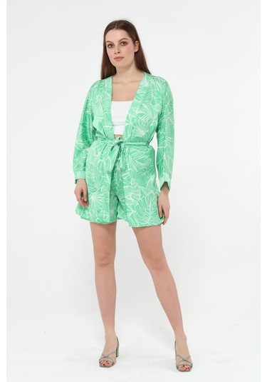 Saten Kimono Şort Takım Su Yeşili