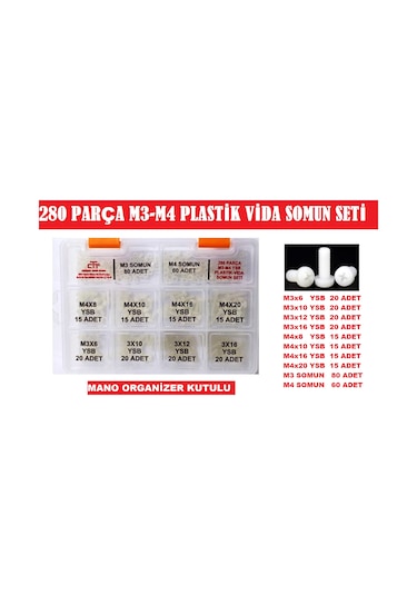 M3-M4 PLASTİK POLYAMİD VİDA-SOMUN SETİ 280 PARÇA