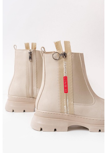 Asm-086 Bej Fashion Aksesuarlı Fermuarlı Günlük Kadın Bot-bej Bej