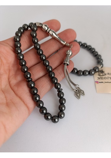 Doğaltaş Tespih-bileklik Takım Ahşap Kutulu /hematit Taşı Hmtt-10 Gri - Siyah