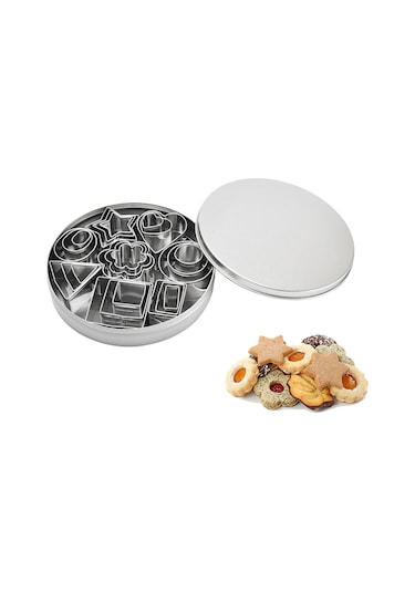 Maiyame 24'lü Paslanmaz Çelik Kurabiye Kalıbı - 8 Desen Yıldız, Kalp, Daire Vb. 3 Boyutlu, Hamur Ve Çikolata İçin Çok Renkli