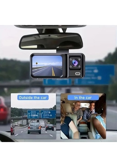 Fortunelane A98 Siyah 3 Kameralı Araç Dvr - 1080p Full Hd, Gece Görüş, Döngü Kayıtlı, Çarpışma Kilidi, 2 Ips Ekran Hafıza Kartı