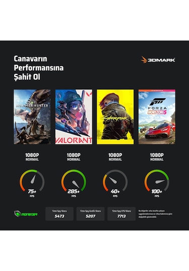 Monster Abra A5 V20.5.2 i5-13420H 32 GB 1 TB SSD 4 GB RTX3050 15.6" Dos Dizüstü Bilgisayar