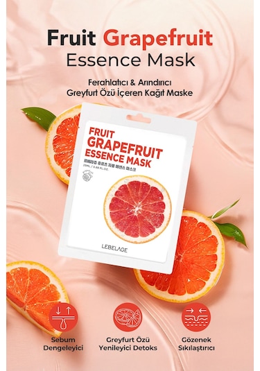 Lebelage Greyfurt Özü İçeren Aydınlatıcı, Nemlendirici Kağıt Maske Lebelage Fruit Grapefruit Mask