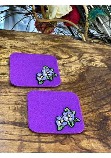 2 Adet Nakış İşleme Bardak Altlığı 9x9 Cm Mor