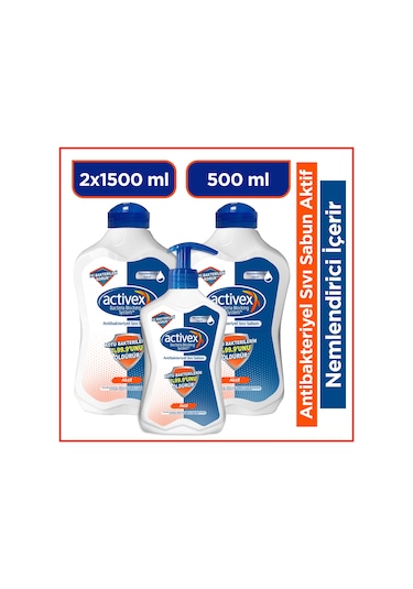 Activex Aktif Antibakteriyel Sıvı Sabun 2 x 1500 ML + 500 ML