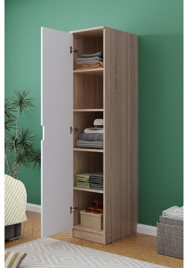 Lento 1 Kapaklı 5 Raflı Gardırop Beyaz Meşe Beyaz Meşe