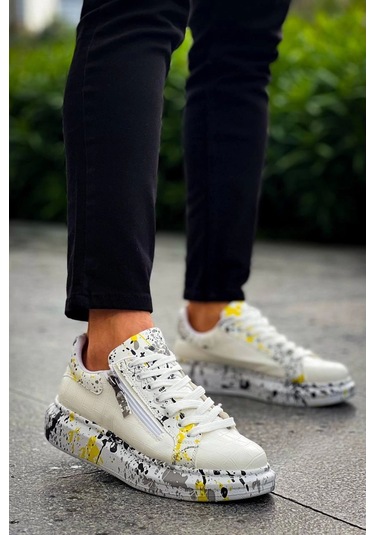 Bağcıklı Crocodile Beyaz Sarı Günlük Erkek Ayakkabısı Beyaz4 Beyaz