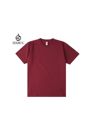 Yeni Japon Ağır Sıklet Düz Renkli Pamuklu Kısa Kollu Şarap Kırmızısı Şarap Kırmızısı