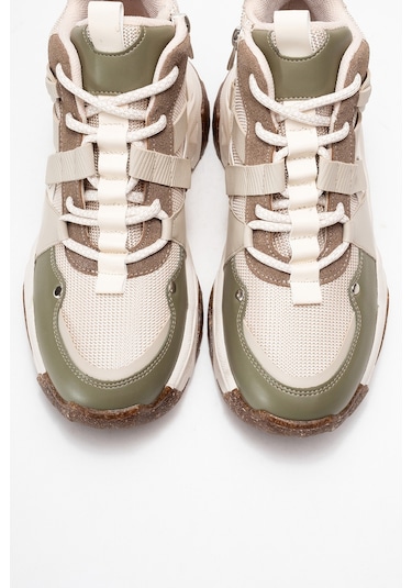 Clara Bej Yeşil Fermuarlı Ve Bağcıklı Kadın Spor Bot Bej - Yeşil