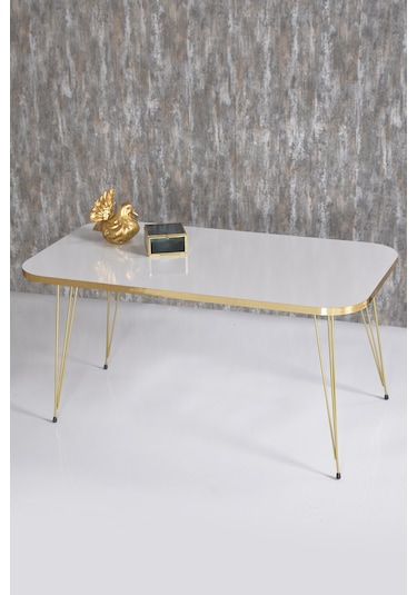 Orta Sehpa Kare Gold Altın Beyaz Tel