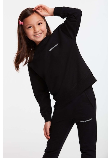 Jabor Kız Çocuk Nakışlı Bisiklet Yaka Comfort Siyah Eşofman Takımı