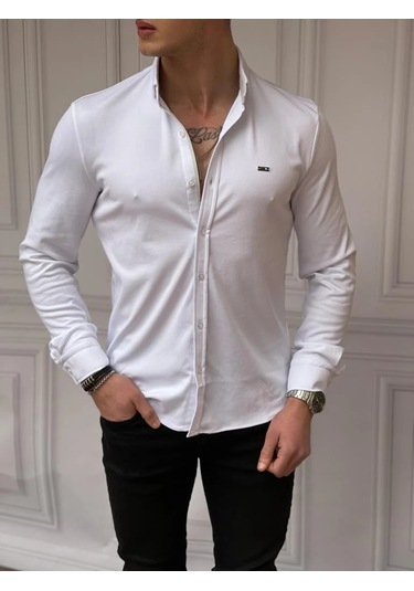 Modefendi Slimfit Merserize Pamuk Uzun Kollu Gömlek Beyaz