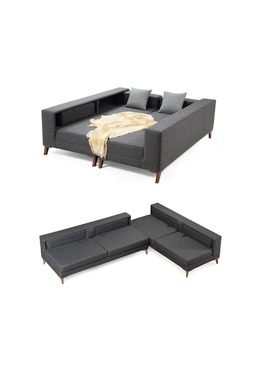 Zeri Yataklı Puzzle Modüler Köşe Koltuk Takımı & Puflu Köşe Takımı - Bordo-173 Bordo