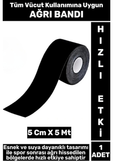 Premium Hızlı Etki Kas Bel Bacak Kol Boyun Sırt Omuz Karın Kalça Spor 5 Metre Isı Ağrı Bandı Siyah