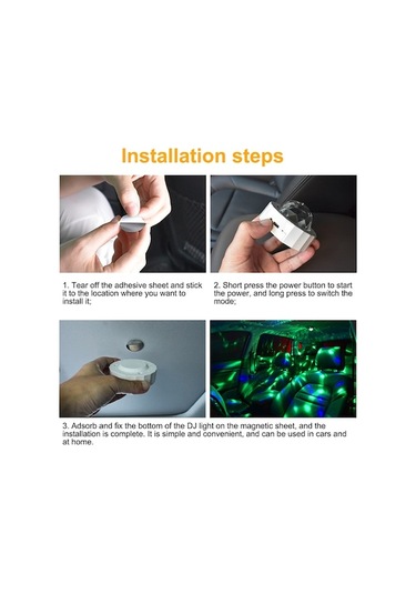 Ulzyvf 3w 5v Araba İç Dekoratif Işık Led, 300mah Pil, Ses Sensörü, Usb Şarjlı, Kendiliğinden Hareketli/kapatma Modu Diğer