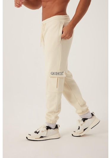 Quhox Erkek 3 İplik Jogger Eşofman Altı Ekru