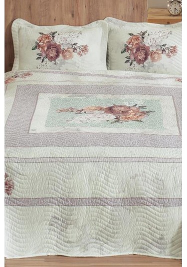 Lorenza Baskılı Kapitoneli Çift Kişilik Yatak Örtüsü Somon (553425771) Somon