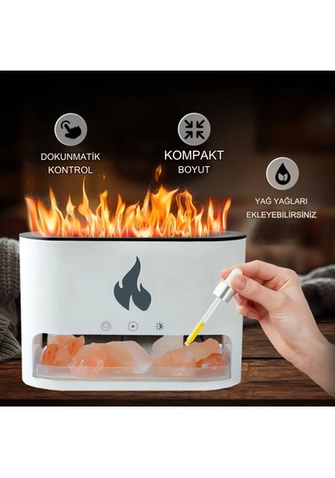 Şömine Hava Nemlendiricisi 4 Renkli Alevli Taşlı Buhar Makinesi