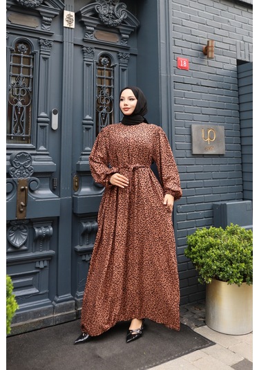 Kadın Kahve %100 Viskon Robalı Salaş Model Kuşaklı Battal Maxi Boy Tesettür Elbise Vbtl3324 Kahve