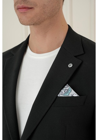 Comfort Fit Mono Yaka Çift Yırtmaç Torba Cep Casual Siyah Ceket C 698 Siyah