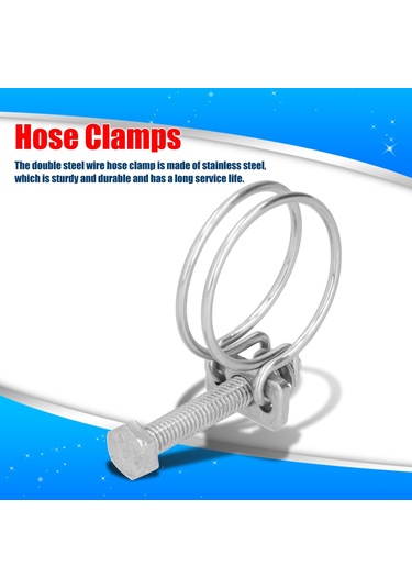 Samdoo 201 Paslanmaz Çelik Çift Tel, Korozyona Dayanıklı, Ayarlanabilir Hortum Klipsi, 19-22 Mm Aralığı