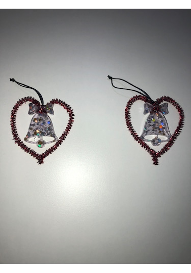 2 Li Kırmızı Kalpli Yılbaşı Çam Ağacı Süsü