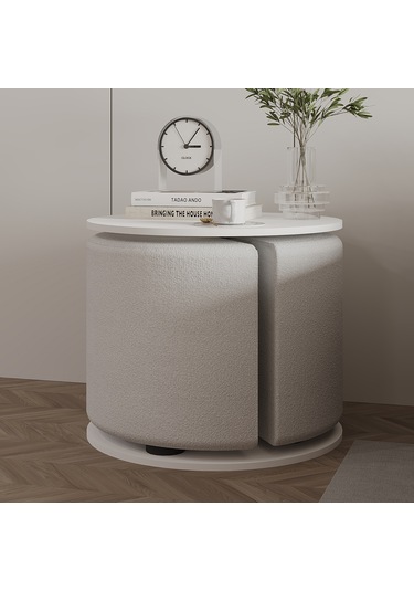 Vexana Puflu Yan Sehpa Saklanabilir Puflu Servis Sehpası Beyaz