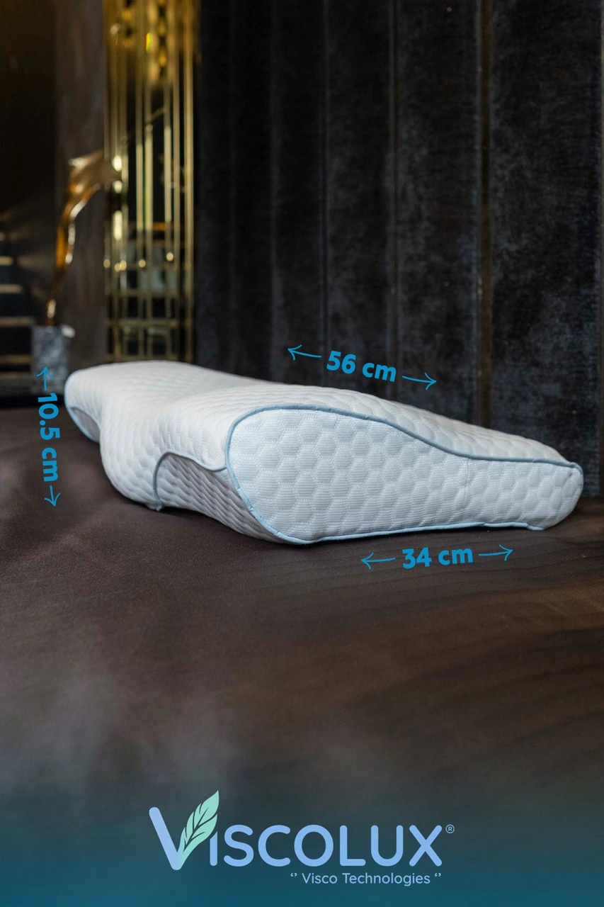Servikal Boyun Destekli Ortopedik Yastık - Boyun Düzleşmesi Visco Yastık 56x34x10,5 Mavi