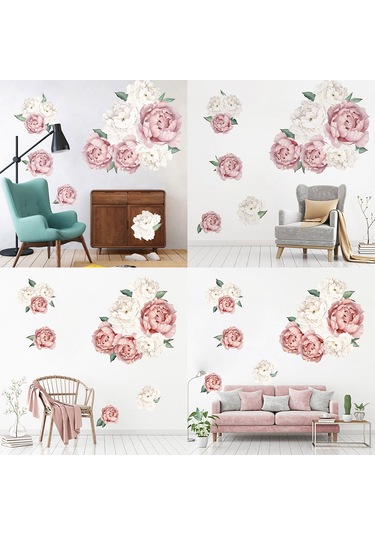 Qingmipy Şık Pembe Çiçekli Kendinden Yapışkanlı Duvar Sticker - Su Geçirmez Ve Çıkarılabilir Dekor 60x45 Cm Açık Pembe