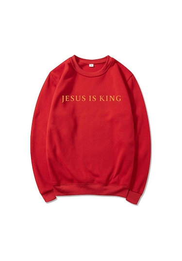 İsa Kraldır Kazak Unisex Erkek Kadın Kazak Hıristiyan Hediye İsa Crewneck Tişörtü Grafik Hoodies Streetwear Tops Kırmızı