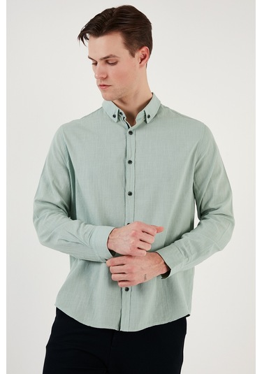 Buratti Pamuklu Regular Fit Düğmeli Yaka Erkek Gömlek Cf20S111871 Elma Yeşili
