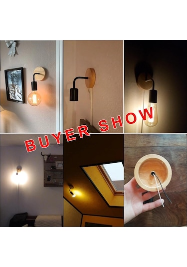 Siyah Ahşap Duvar Lambası Eski Aplik Duvar Işıkları Fikstür E27 110v 220v Başucu Retro Lamba Endüstriyel Dekor Yemek Odası Yatak Odası Işık Siyah