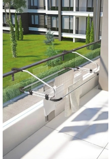 Bayev Eko Yeni Dirsekli Balkon Kurutmalık Siyah - Balkon Askısı Çamaşırlık Siyah