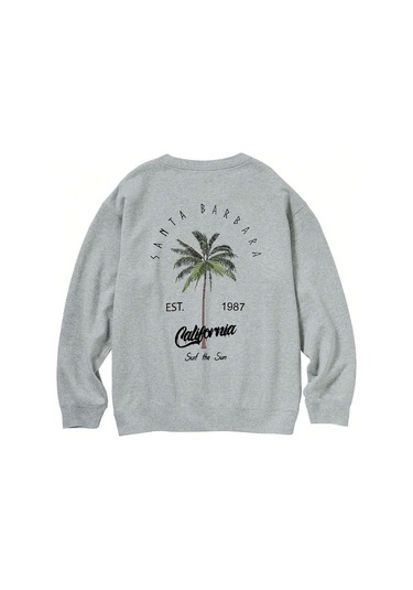 Santa Barbara Kışlık Kalın Sweatshirt - Gri Baskılı Oversize Kalın Kışlık Bisiklet Yaka Gri