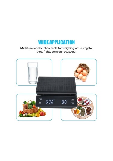 Fortunelane 0.3-3000g Hassasiyetli, Siyah Ev Ofis Mutfak Tartısı, Su Geçirmez, Arka Işık, Otomatik Kapanma, Aaa Pil Gerektirir P Siyah