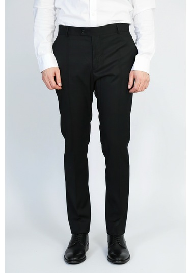 Slim Fit Düz Siyah Klasik Erkek Pantolon Wessi Siyah