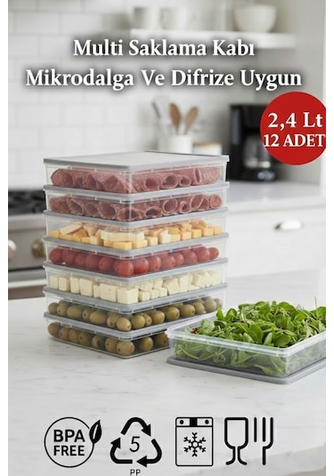 2,4 Lt Multi Saklama Kabı Difrize Uygun 12 Adet No:4 Şeffaf