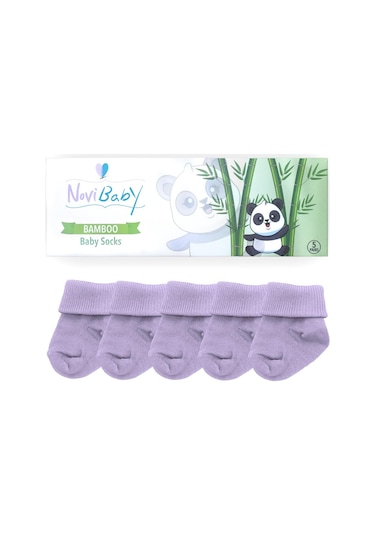 Novibaby 5'li Bambu Yenidoğan Bebek Çorabı I Purple I 0-6 ay "Karışık Renkli"