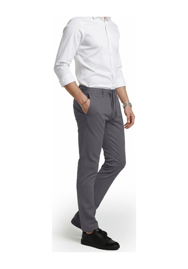 Deepsea Erkek Füme Likralı Gofre Kumaş Beli Lastikli İpli Slim Fit Günlük Pantolon 2600650 Füme