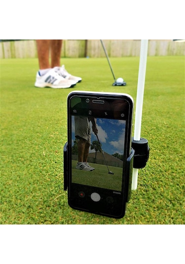 Qingmipy Golf Vuruş Kayıt Aleti: 360 Derece Döner Telefon Tutucu, Tüm Cep Telefonlarına Uyumlu, Kolay Kurulumlu Golf Egzersiz Aracı Siyah