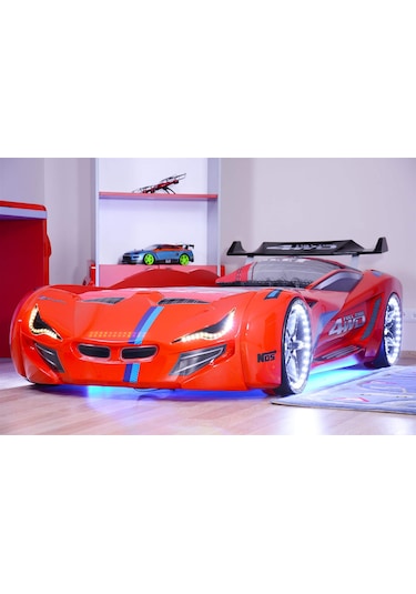 Setaymobilya Arabalı Yatak - Kırmızı - Mercedes Full Led
