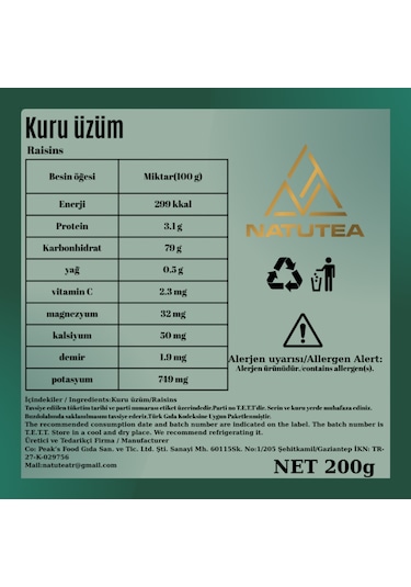 Natutea Kuru Üzüm 200 G Kuru Meyve 200 G